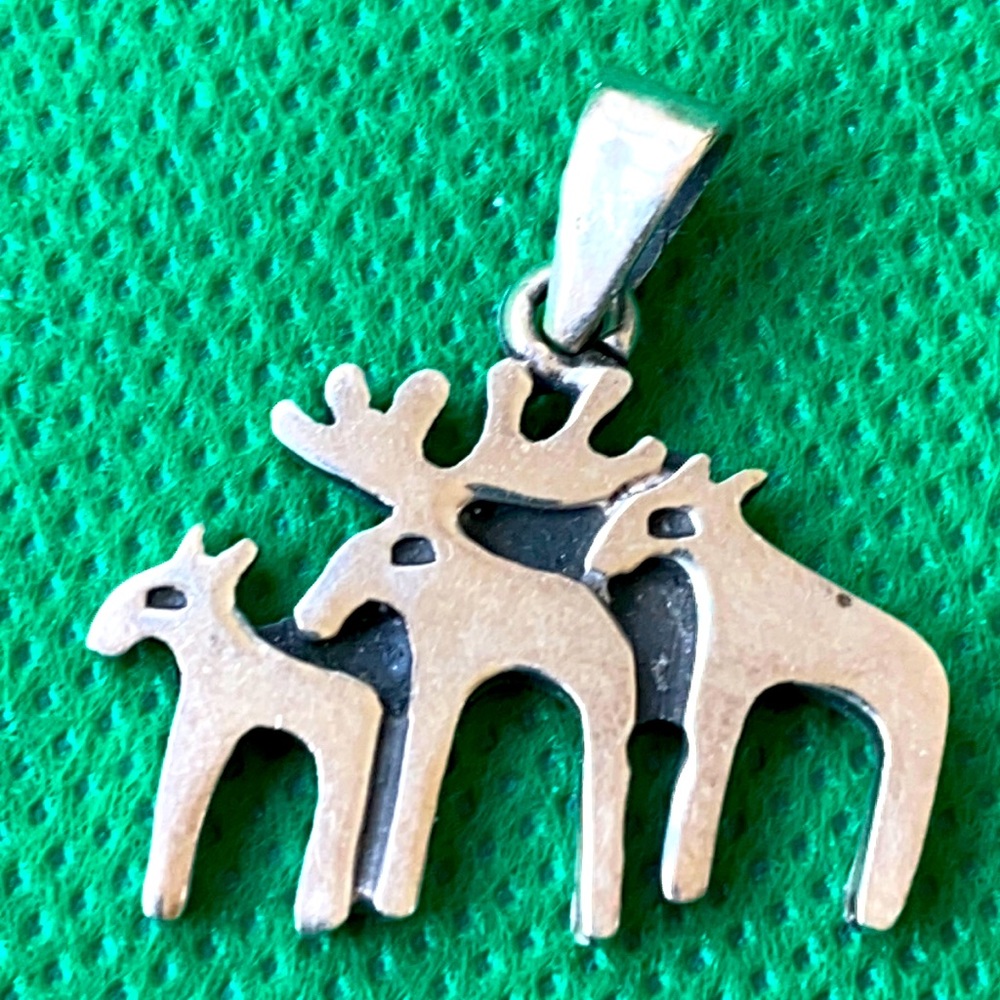 Reindeer Moose family sterling silver pendant